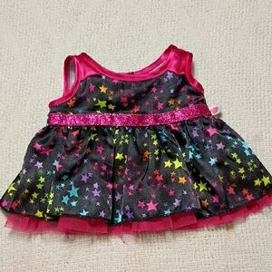 BABW Build A Bear Workshop Party Dress Black Satin With Rainbow Stars Pink Tulle